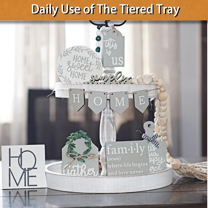 Decorative Tray - Two Tiered Tray Cupcake Stand Farmhouse Rustic 2 Tiered Serving Tray for Home and Kitchen Decor, Party, Weddings-Holiday Decoration Customizable Display Options(White)