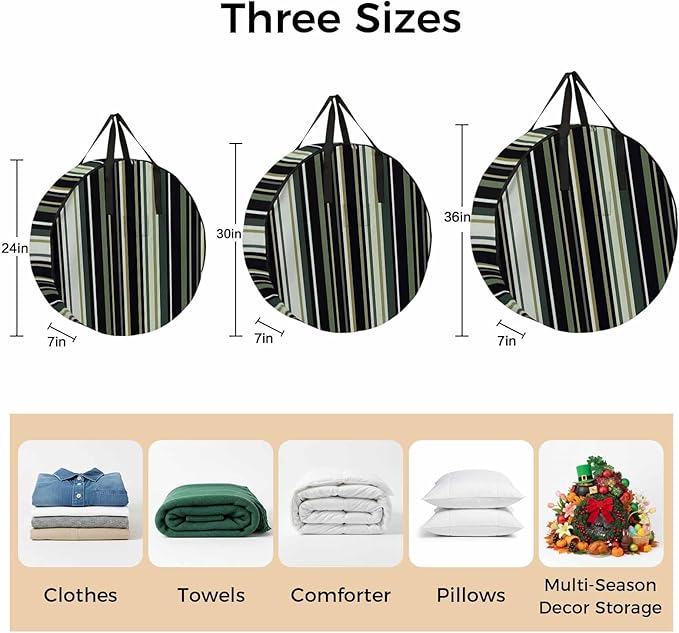 36 Inch Round Storage Bag 1 Pack,Green Black Stripe Pattern Waterproof Wreath Storage Container with Handles&Zipper Line Texture Closet Organizer Bags Garland Box