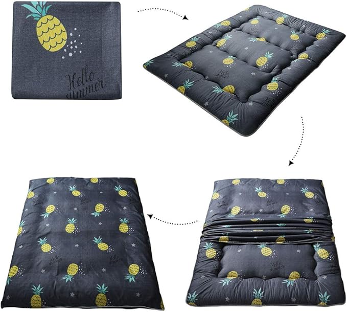 MAXYOYO Grey Pineapple Japanese Floor Futon Mattress, Tatami Mat Portable Camping Mattress Kids Sleeping Pad Foldable Roll Up Floor Lounger Couch, King Size