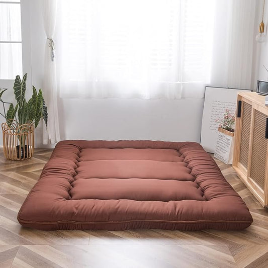 MAXYOYO Japanese Floor Mattress Futon Mattress, Thicken Tatami Mat Sleeping Pad Foldable Roll Up Mattress Boys Girls Dormitory Mattress Pad Floor Lounger Cushion and Sofas, Coffee, Full