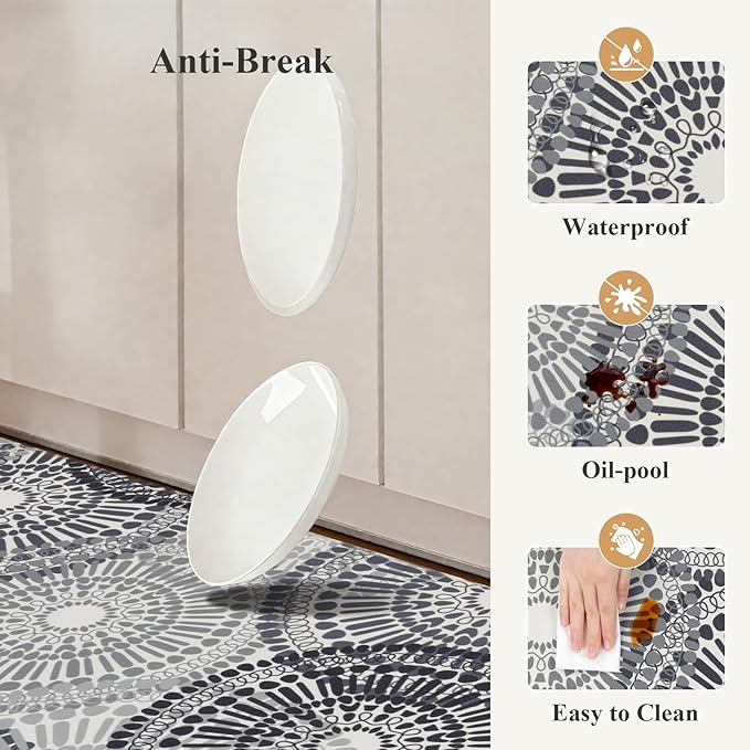 HEBE Anti Fatigue Kitchen Rugs Sets of 2, Non Slip Kitchen Mats for Floor, Waterproof Cushioned Comfort Standing Carpet for Kitchen Sink, Home Office, Laundry Room