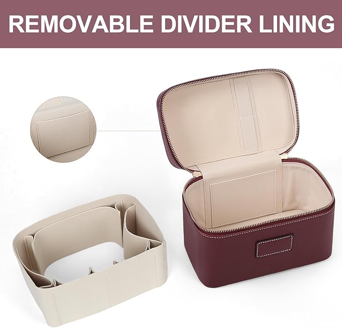 HiTotes Makeup Bag Vanity Case for Women Leather Cosmetic Bag Travel Toiletry Bags Portable Makeup Organizer Case