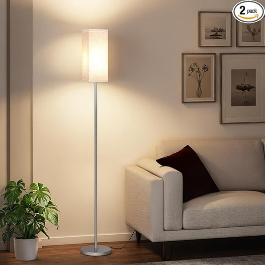64.6'' Floor Lamp, Pole with Foot Switch, Modern Standing Lamp Lamp, Minimalist Freestanding Lamp (Bulb Not Included), for Living Room, Bedroom Office ETL Listed, Silver and Beige, SE07LD05