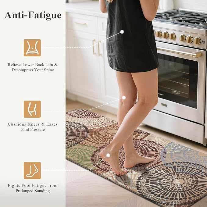 HEBE Anti Fatigue Kitchen Rugs Sets of 2, Non Slip Kitchen Mats for Floor, Waterproof Cushioned Comfort Standing Carpet for Kitchen Sink, Home Office, Laundry Room
