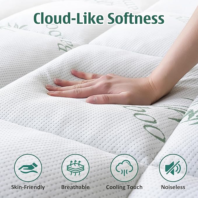 DOWNCOOL Memory Foam Mattress Topper Twin, Cooling Pillow Top Mattress Pad with Viscose Derived from Bamboo, Back Pain Relief, Deep Pocket Fits 8–21 Inch