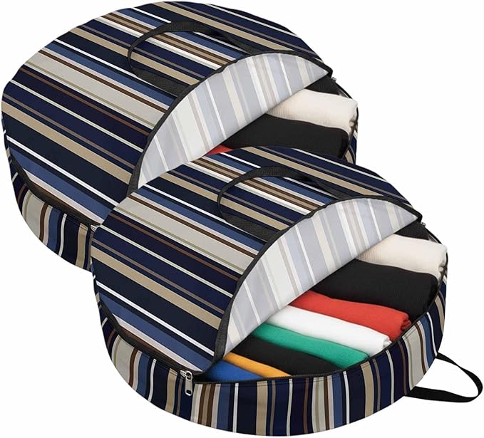 30 Inch Round Storage Bag 2 Pack,Abstract Blue-brown Stripes Waterproof Wreath Storage Container with Handles&Zipper Black White Geometric Closet Organizer Bags Garland Box