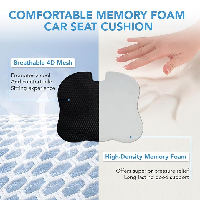 Lofty Aim Car Seat Cushion, Comfort Memory Foam Car Cushions for Driving (Black)
