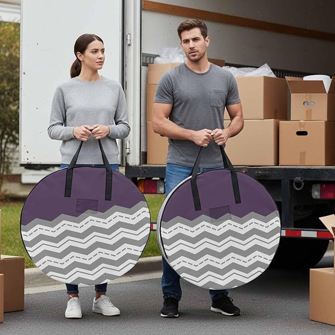 Storage Bag Purple Grey Waves Round Storage Totes Bins Closet Organizers with Zippers & Handle Chevron Stripe Clothes Storage Container for Bedroom Dorm Space Saving Packing Supplies Moving Bags