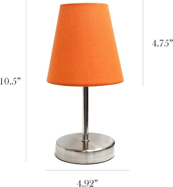 Simple Designs LT2013-ORG Mini Basic Sand Nickel Table Lamp with Fabric Shade, Orange
