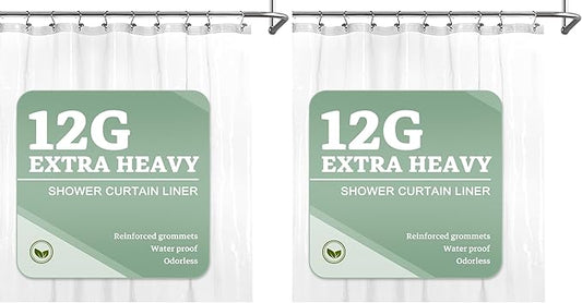 Barossa Design Extra Heavy Duty Shower Curtain Liner Thick - Soft Plastic Shower Liner Waterproof with Grommets & 3 Magnets, Clear, 72"x72" (Pack of 2)