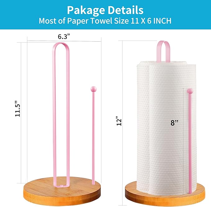 Wood Paper Towel Holder Countertop, TONLEA Kitchen Paper Towel Holder FreeStanding with Non-Slip Base for Kitchen and Bathroom Organization
