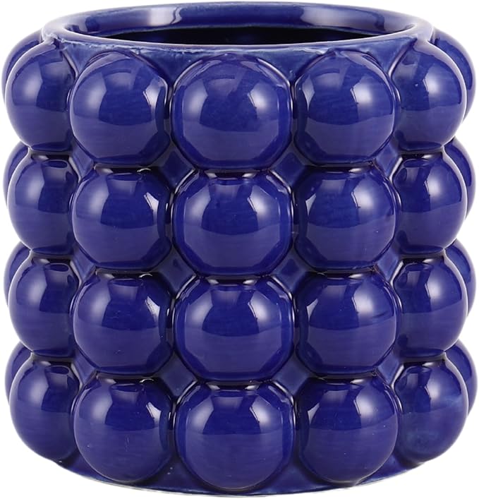 Blue Bubble Vase, Small Short Vase, Ceramic Flower Vases, Unique Decorative Vases for Flowers, Living Room, Bedroom, Office, Shelf, Coffee Table, 5 Inches