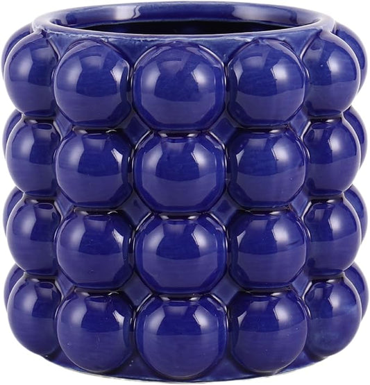 Blue Bubble Vase, Small Short Vase, Ceramic Flower Vases, Unique Decorative Vases for Flowers, Living Room, Bedroom, Office, Shelf, Coffee Table, 5 Inches