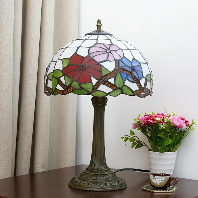 Tiffany Lamp Stained Glass lamp Bedside Table Lamps for Living Room Bedroom Dorm Kitchen Home Decor Festival Birthday Gift,12 inches Morning Glory