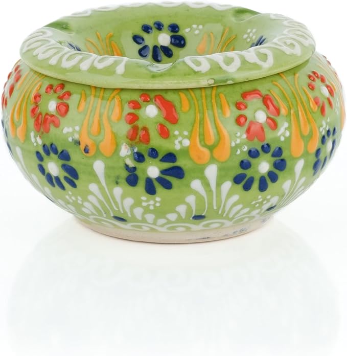 Decorative Ceramic Jar-Colorful Decorative Jar with Lid-Handmade Small Decorative Jar-Windproof Unique Jars-Turkish Home Decor (Lime Green)