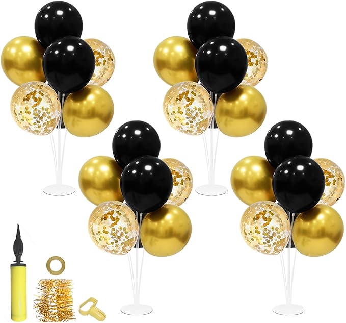 ZJDHPTY Black and Gold Party Decorations 4 Set Balloon Stand Table Centerpieces for Men's Women's Birthday Wedding Retirement Anniversary New Years Graduation Decorations 2026
