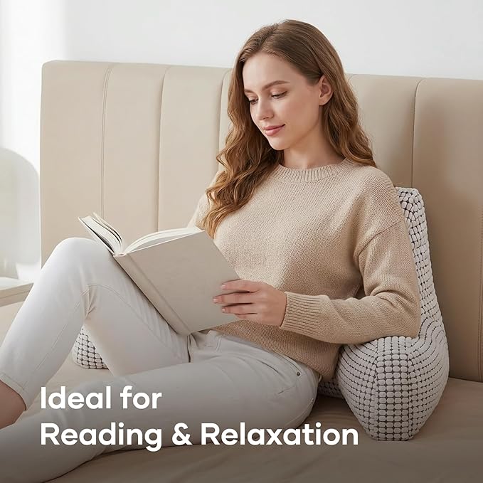 NOONTIDE Reading Pillow with Top Handle,Uniquely Designed Soft Fabric, Ergonomic Back Support for Bed,Cover Washable Sit up Pillow,Watching TV/Gaming/Relaxing(White)