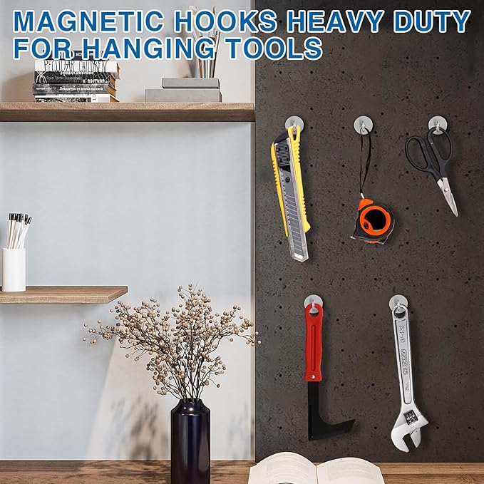 LOVIMAG Strong Magnetic Hooks, 50LBS Neodymium Magnets with Hooks, Cruise Must Haves for Travel, Magnetic Key Holder for Wall,Cruise Ships,Locker,Metal Door,Office,Kitchen,Classroom- 6 Pack