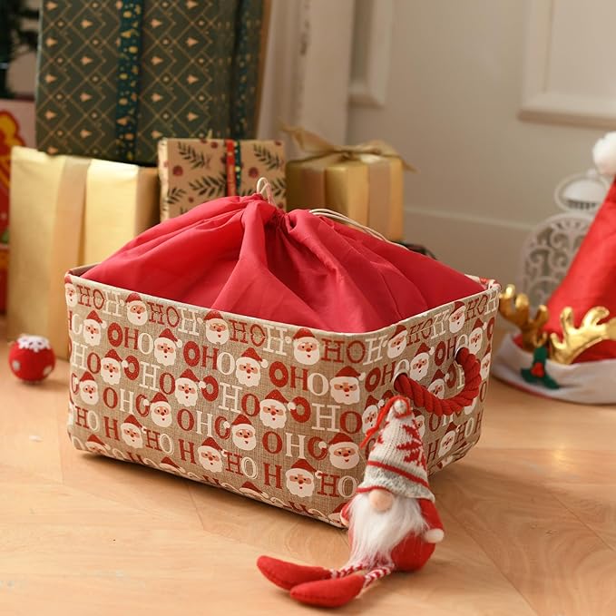 INough Christmas Baskets for Gifts Empty, Baby Basket Collapsible Santa Storage Bins Bright and Festive Gift Storage Container for Christmas, Christmas Decor for Baby/Kids/Nursery Room