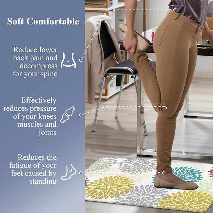 HEBE Anti Fatigue Kitchen Rugs Sets of 2, Non Slip Kitchen Mats for Floor, Waterproof Cushioned Comfort Standing Carpet for Kitchen Sink, Home Office, Laundry Room