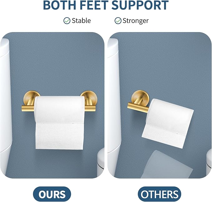 Newfun Bush Gold Toilet Paper Holder, SUS 304 Stainless Steel Adjustable Double Post Pivoting Toilet Paper Roll Holder Wall Mount for Bathroom