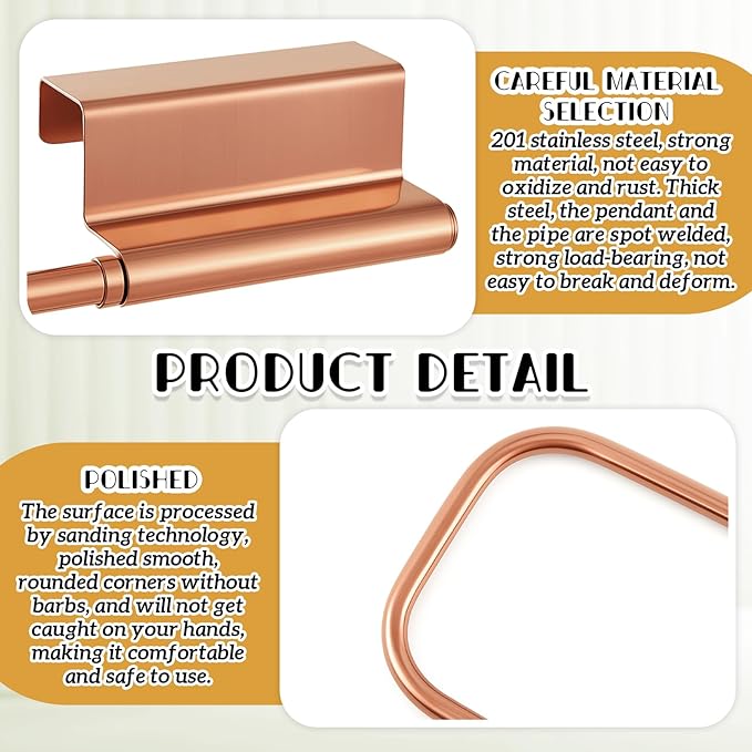 Yaocom 12.4 Inches Cabinet Door Paper Towel Holder Camper Under Sink No Drilling Paper Towel Storage and Dispenser for RV Kitchen Bathroom Laundry Room, Stainless Steel(Rose Gold,2 Pcs)