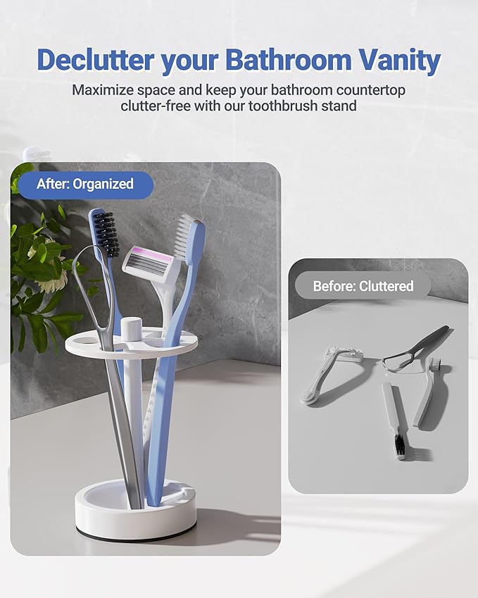 White Toothbrush Holder Stand for Bathroom, Small Tooth Brush Holder Storage Organizer for Kids, Modern Cute Vanity Countertop Accessories Decor for Farmhouse Dorm