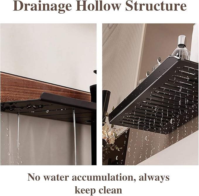 Walnut Bathroom Sink Shelf Over Faucet,2025 New No-Drill Shower Caddy Suction Cup with Strong Adhesion,Stable Over Sink Shower Rack for Easy Drainage,Wall Shelf for Bathroom,Kitchen (15.7IN/40CM)