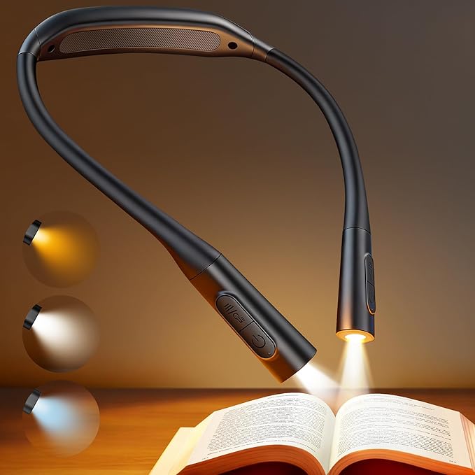 Glocusent Neck Book Light, 1200mAh Rechargeable Neck Reading Light, Hands Free Book Lights for Reading at Night, 5 Colors & 5 Brightness, Private Lightweight Book Reading Light in Bed for Book Lovers