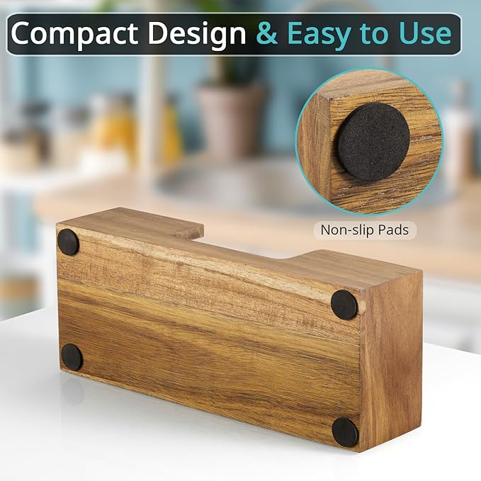 Paper Towel Dispenser Countertop, Acacia Wood Bathroom Paper Towel Holder, Black Napkin Holder for Kitchen, Countertop Multifold C-Fold, Z-Fold, Trifold Paper Hand Towel Dispenser for Toilet