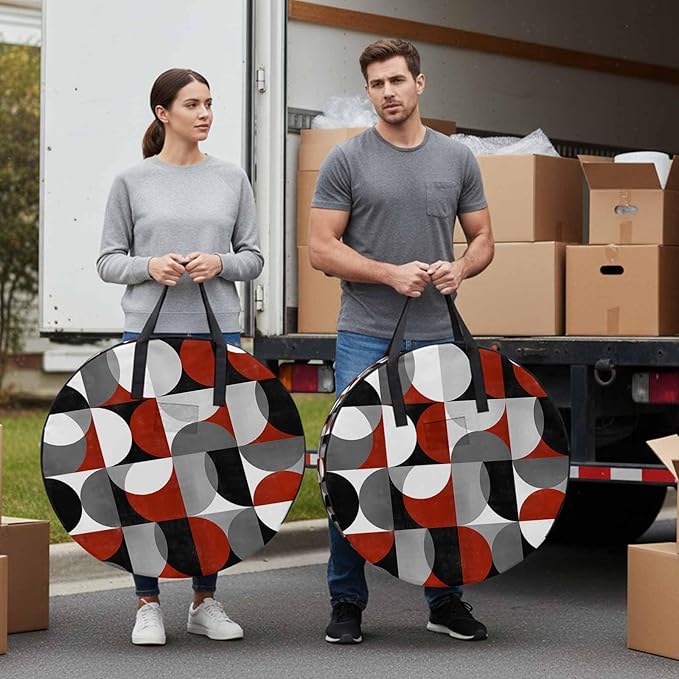 Storage Bag Mid Century Geometric Round Storage Totes Bins Closet Organizers with Zippers & Handle Abstract Modern Red Clothes Storage Container for Bedroom Dorm Space Saving Packing Supplies Bags