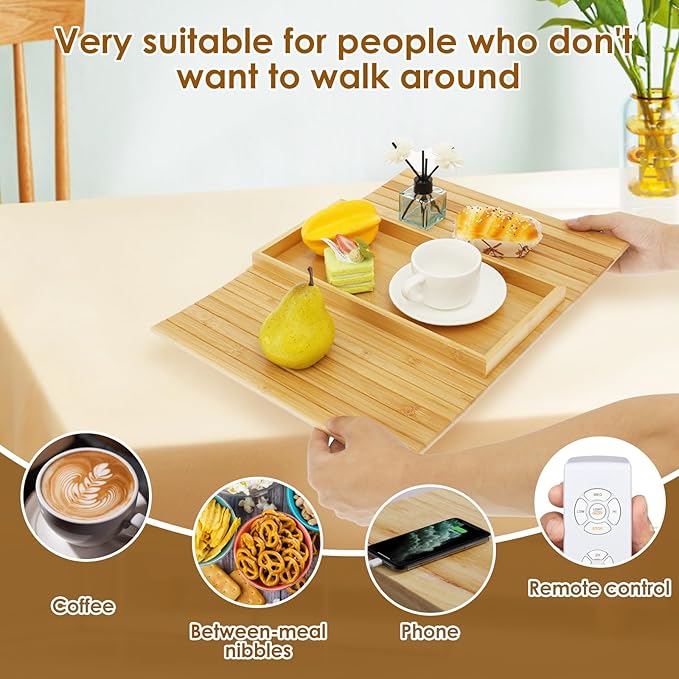Bamboo Sofa Arm Tray, Foldable Couch Armrest Table, Anti Falling Couch Arm Tray Table, Portable Sofa Armrest Trays Cup Holder for Drink, Cups, Phone, Snacks, Remote