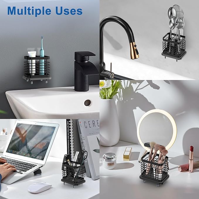 Toothbrush Holders for Bathroom, Adhesive Electric Toothbrush Holder with Fast Dry Tray Wall Mounted Toothbrush Holder Shower Toothpaste Bathroom Organizer Essentials, 2 Slots, Black