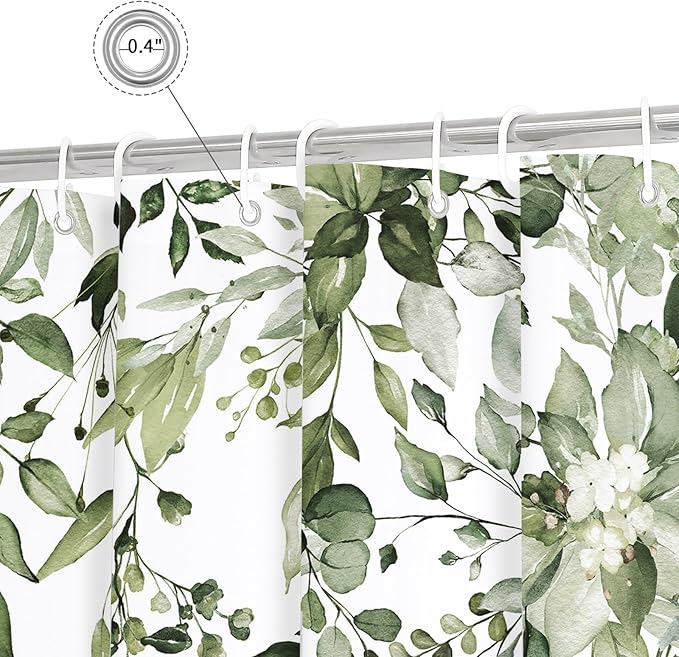 Gibelle Olive Green Eucalyptus Shower Curtain, Watercolor Plant Leaves with Floral Bathroom Shower Curtain Set, 72x72