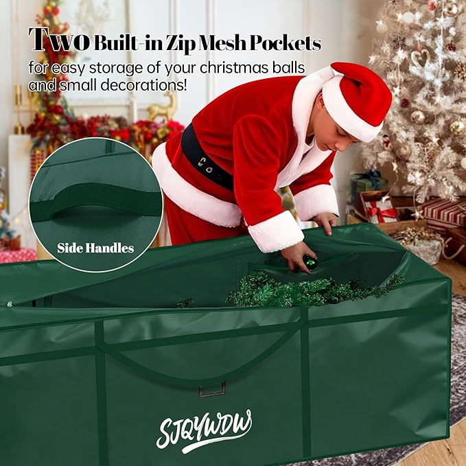 Christmas Tree Storage Bag, 7.5 Ft Christmas Tree Bag, Reusable Heavy Duty 600D Oxford Cloth, Built-in Double Mesh Bags, Double Zippers for Large Artificial Christmas Tree(50×16×20in, Green)