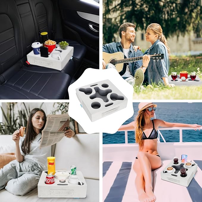 Couch Cup Holder-Sofa Cup Holder Pillow Tray Caddy Cupholder Hearted for Bed, Rv, Tv, Car, Man Cave, Backseat for Remote, Drinks, Snacks (Square-Silver Grey)