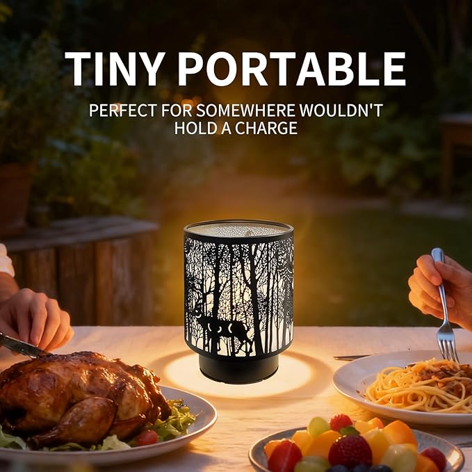 Battery Operated Table Lamp, Cordless Lamps for Home Décor, Nightlight with LED Bulb with Timer for Living Room Bedroom Tabletop Entryway Centerpiece Gift (Tree Pole Animals)
