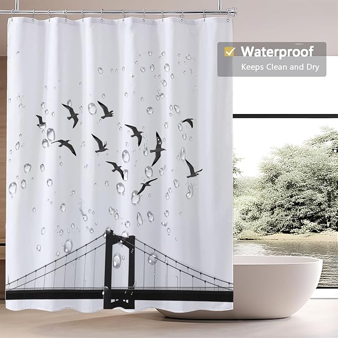 LLSCL Fabric Shower Curtain Liner with Magnets, Waterproof Hotel Quality, 72 x 72 Machine Washable