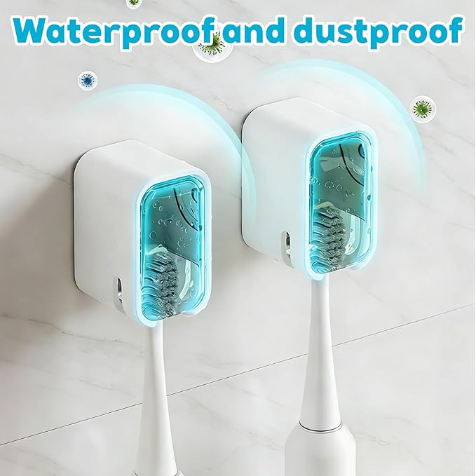 Bathroom Toothbrush Holder 2-Pack, Wall-Mounted with Cover, Single Toothbrush Storage Organizer, Suitable for Home and Travel (Clear)
