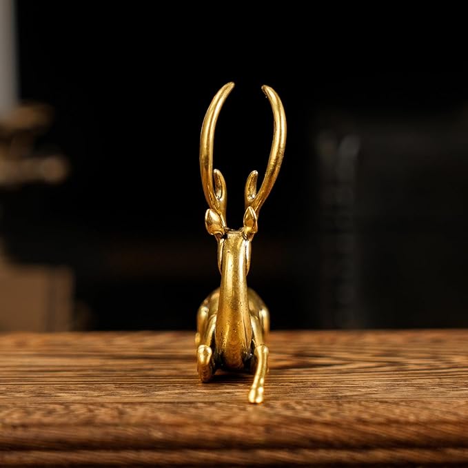 CHOVY Retro Handcrafted Nostalgic Deer Statue - 100% Solid Brass Body & Genuine White Copper Horns | Elegant Tabletop Decor, Vintage Desk Ornament, Unique Gift for Nature Lovers