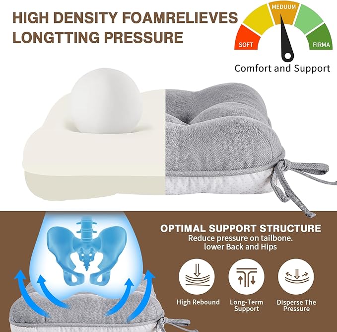 BETU Chair Cushions for Dining Chairs Set of 4,3.5" Thick Kitchen Table Chair Pads with Ties,Non Slip Backing and Covers, Seat Cushion for Dining Room,Bar,Patio Chairs,16"X16"X3.5",Light Grey