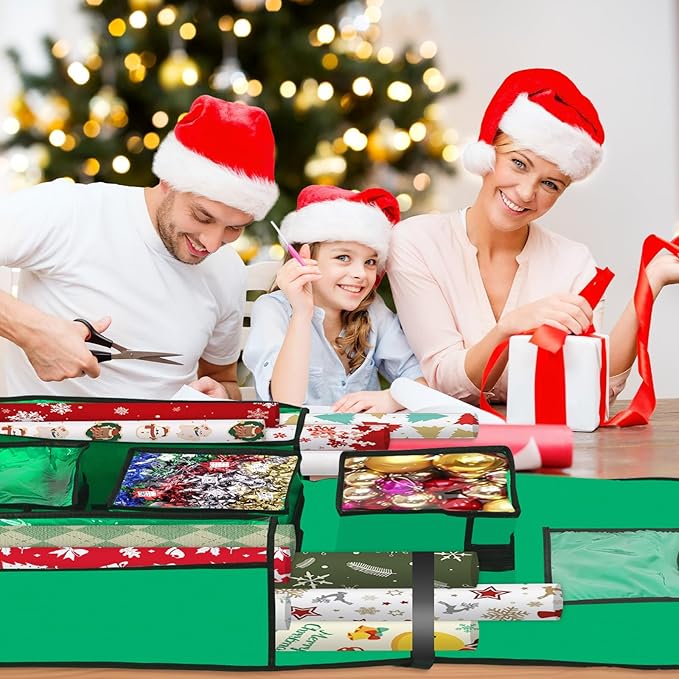 Hanging Gift Wrapping Paper Organizer Storage 48x24 Inch Double-Sided Over The Door Christmas Wrapping Storage Containers Gift Wrapping Organizer Present Paper Craft Roll Holder for Closet Door（Green）