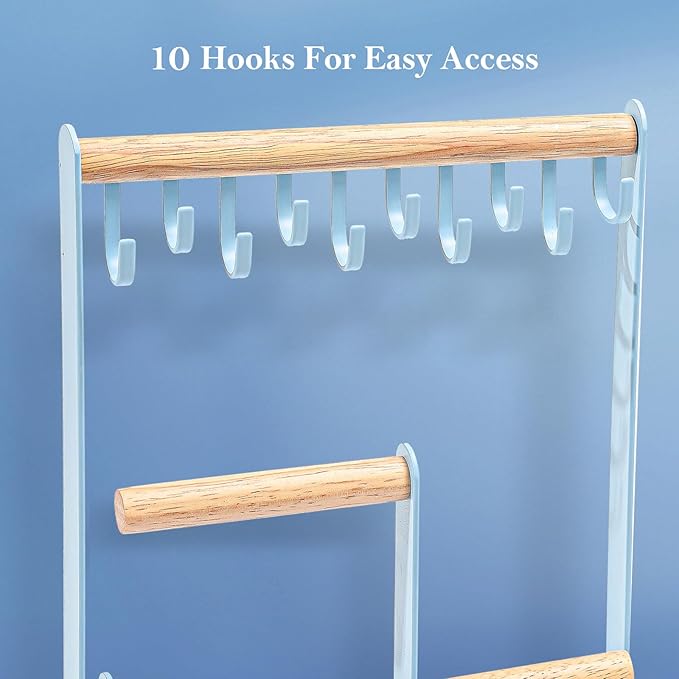 ProCase Jewelry Stand Holder Organizer, 4-Tier Necklace Holder with Ring Tray, 10 Hooks Necklaces Hanging Small Jewelry Display Storage Tower Tree for Bracelets Earrings Watches -Medium, Blue