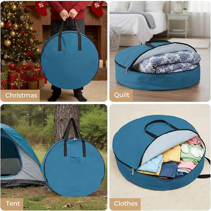 30 Inch Round Storage Bag 2 Pack,Modern Marine Ocean Pure Blue Waterproof Wreath Storage Container with Handles&Zipper Minimalist Solid Color Art Closet Organizer Bags Garland Box