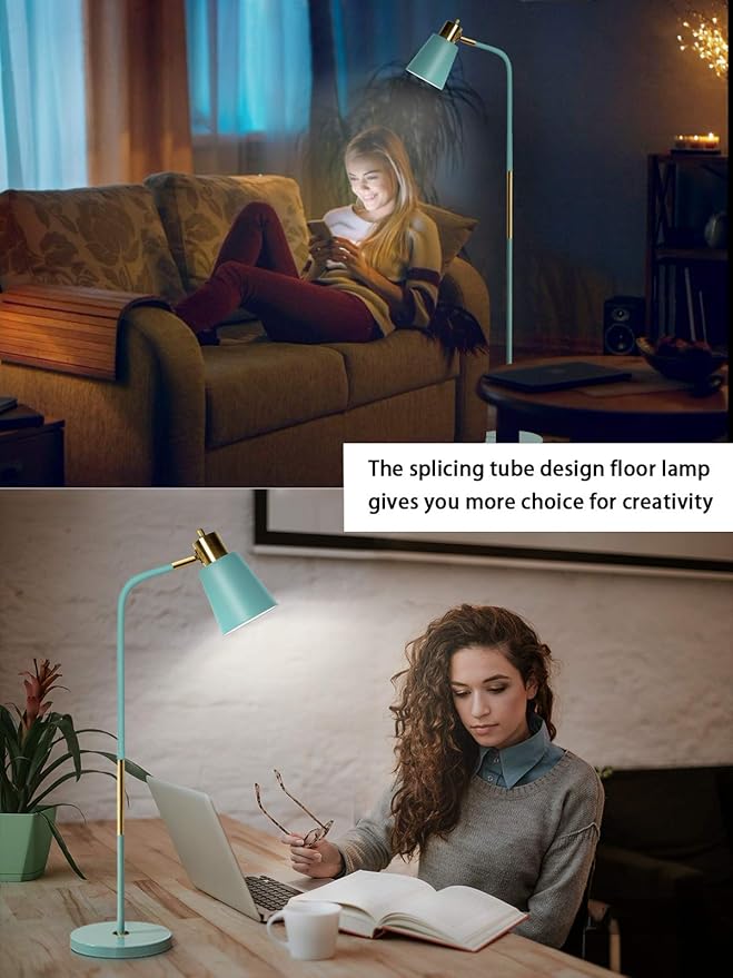 LALISU Floor Lamp, Industrial Floor Lamps for Living Rooms Rustic Farmhouse Reading Standing Floor Lamp Adjustable Metal Heads Indoor Task Lighting for Living Room Bedroom Office Home Décor (Green)