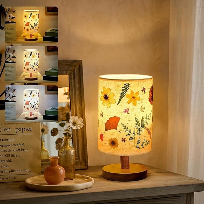 Hortsun Pressed Flower Lamp Vintage Table Small Lamp Cottagecore Decor Boho Night Light Decorative Rustic Night Light for Bedroom, Living Room or Office, Valentine Gift for Women(Modern Style)