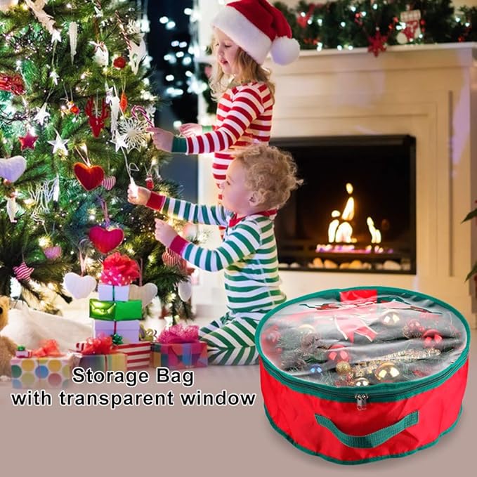 TITA-DONG 20x20x6 Inch Wreath Storage Bag, Heavy Duty Oxford Fabric & PVC, Transparent Design, Double Zipper, Handle, Waterproof, Protects Decorations