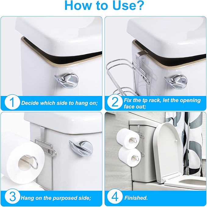TQVAI Over the Tank Toilet Paper Roll Holder Stainless Steel Bathroom Tissue Storage Rack, Chrome Finish