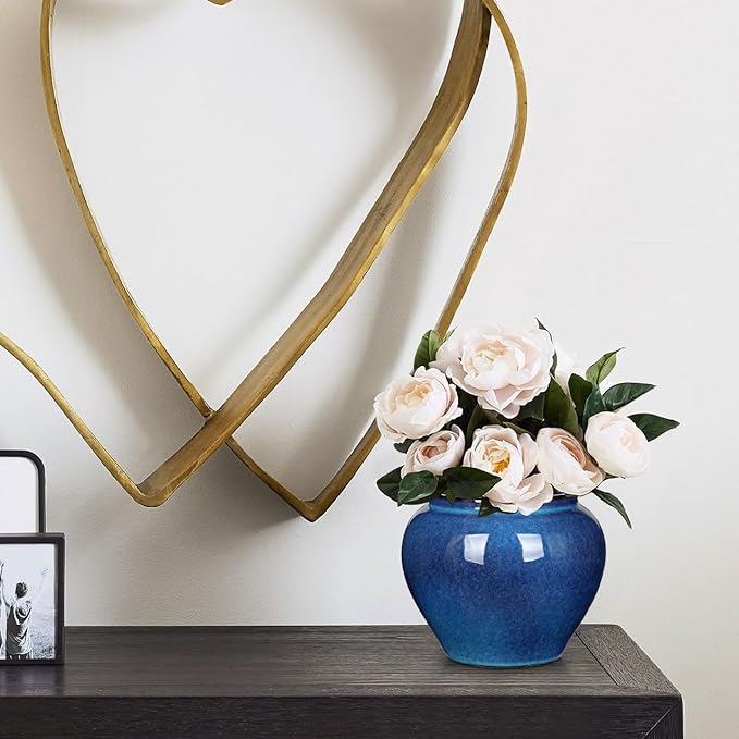 Hollyone Blue Vase Porcelain Ceramic Vase 7inch Flower Vases Classic Decorative Floral Vases for Bedroom Living Room Console Table Accent Shelf Tabletop Home Decor