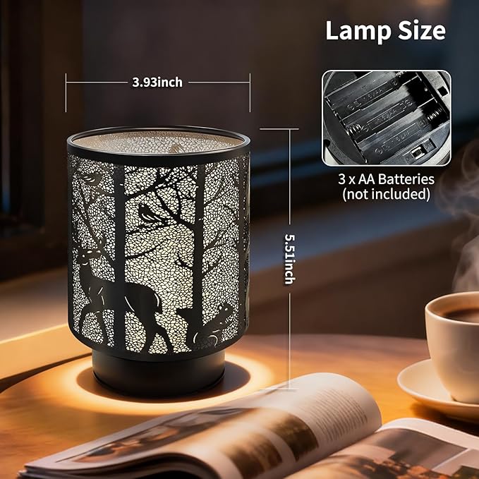 Battery Operated Table Lamp, Cordless Lamps for Home Décor, Nightlight with LED Bulb with Timer for Living Room Bedroom Tabletop Entryway Centerpiece Gift (Forest Animals)